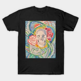 Skull flowers acrylic painting T-Shirt